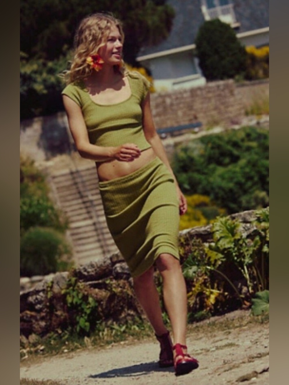 Free People Selene Bodycon Skirt Set in golden lime